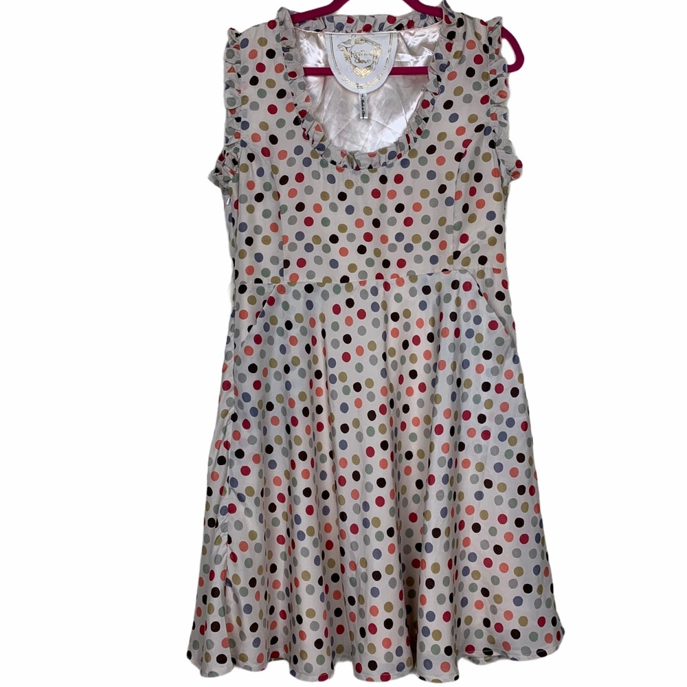 Knitted Dove Polka Dot Ruffle Sleeveless Dress L
